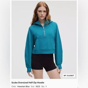 Lululemon NWT Scuba Oversized Half Zip Hoodie, Hawaiian Blue, XS/S